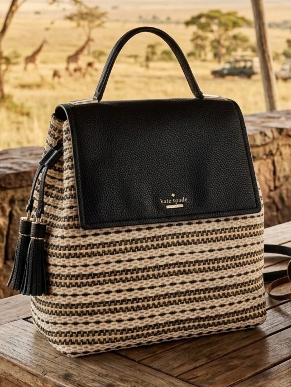 Kate Spade Kingston Simona Pebble Leather & Jute Woven Backpack